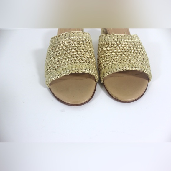 Like New Raffia Slide Sandals with Covered Block Heel Neutral Summer Morrocan - Picture 10 of 11